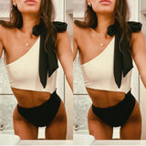 Two Tone One Shoulder Bow Bikini