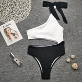 Two Tone One Shoulder Bow Bikini