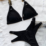 Split Swimsuit Black Cutout Bikini