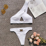 One Shoulder Buckle High Cut Bikini