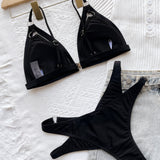 Split Swimsuit Black Cutout Bikini