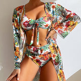 Long Sleeve 3 Pcs Cover Up Bikini