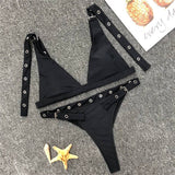 Strap Lace Buckle Bikini Swimsuit