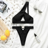 One Shoulder Buckle High Cut Bikini