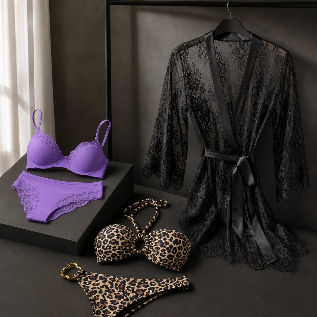 Campaign portrait of three distinct sourced products that represent the EVA EXOTIC edit, sized for a
