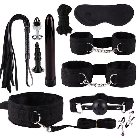 Lingerie Handcuffs Whip Rope Anal Vibrator Set - EVA EXOTIC
