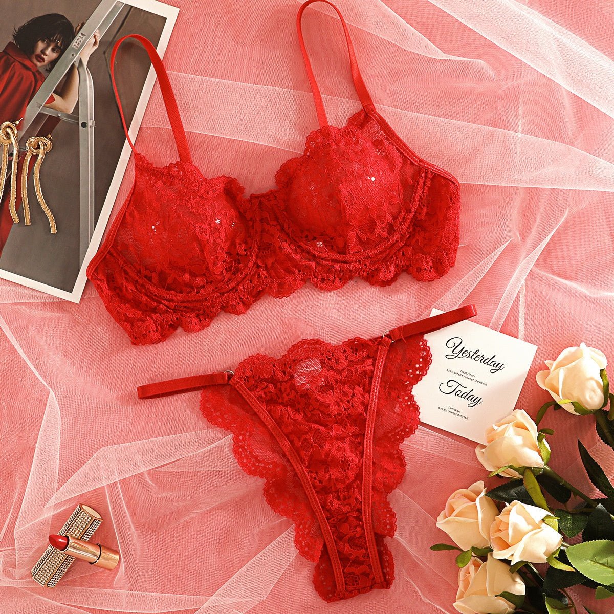 Sexy Lace Trim Sheer Lingerie - EVA EXOTIC